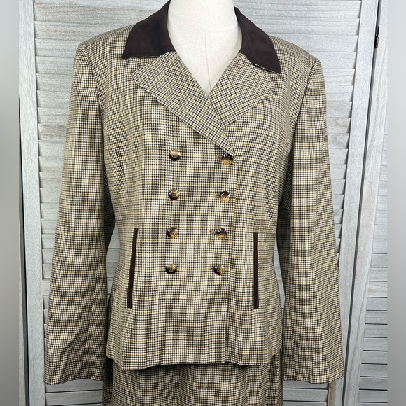 KASPER (for A.S.L) 2 Piece Suit Jacket/Skirt Set Double Breasted Houndstooth-12 - Picture 2 of 5